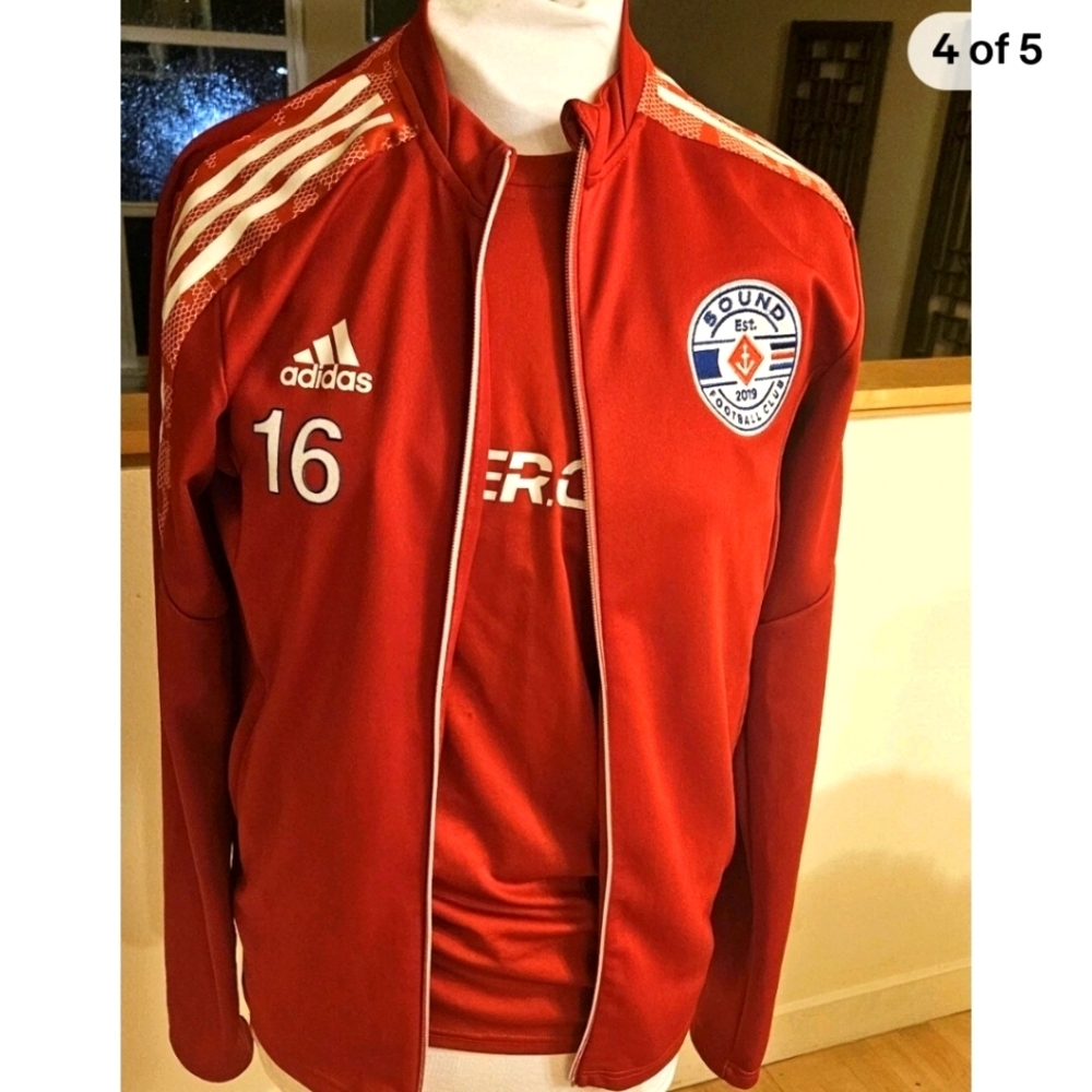 Set Of 2 Adidas Red/White Stripe Full Zip Jacket & Short Sleeve Jersey Men's S
